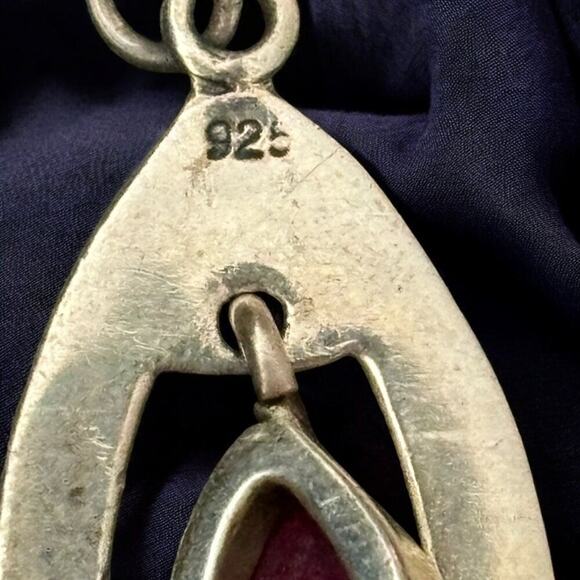 VTG Artisan Crafted Set  Sterling Silver Ruby Dangle Earrings & Pendant  925 - Picture 6 of 12